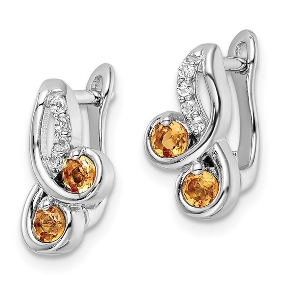 SS Rhod-plate .52t.w. Citrine/White Topaz Swirl Hinged Earring 13.9 mm x  mm - Picture 2 of 4